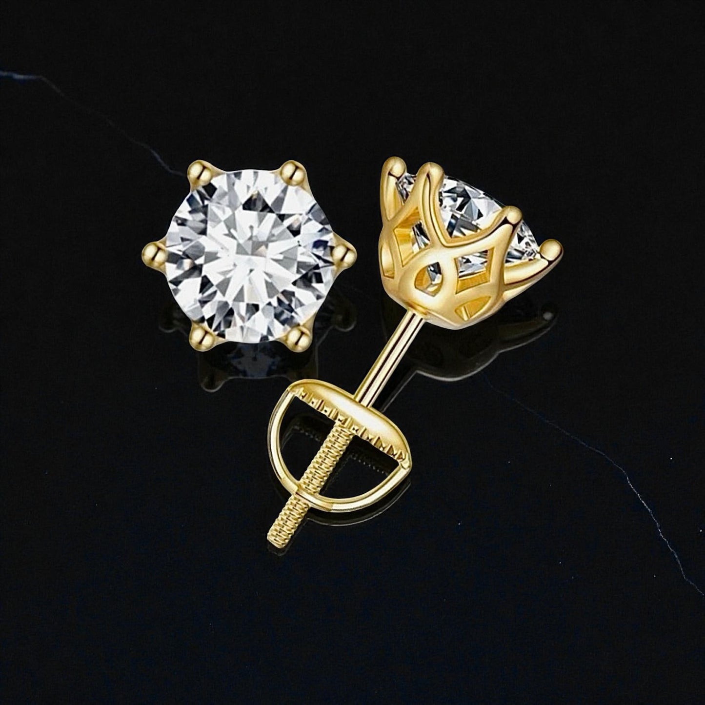 2ct Diamond Earrings, Yellow Gold, 6 claw (VVS1/D/Excellent)