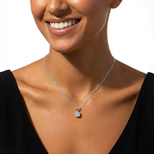 2ct Split Bale Pendant Necklace, 4 Claw, White Gold (VVS1/D/Excellent)