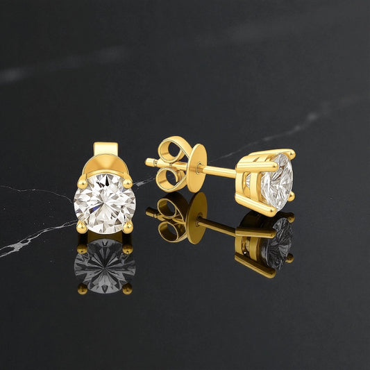 2ct Stud Earrings Yellow Gold, 4 Claw (VVS1/D/Excellent)