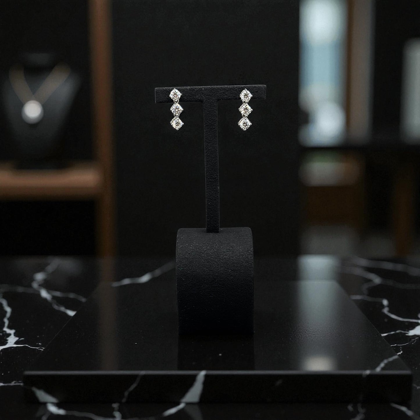 3.6ct Bezel Setting 3 Stone Earrings, White Gold (VS1/D/Excellent)