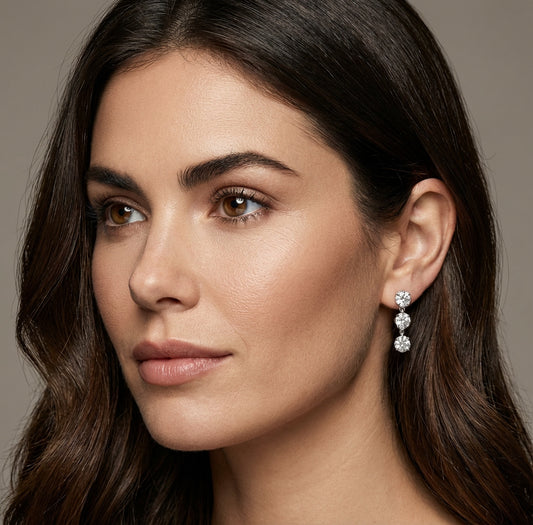 4ct Bezel Setting 3 Stone Earrings, White Gold (VVS1/D/Excellent)