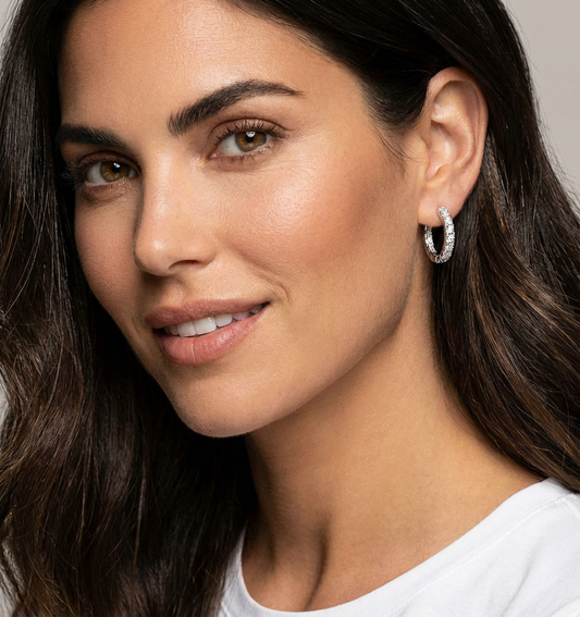 1ct Pave Hoop Earrings, White Gold(VVS1/D/Excellent)