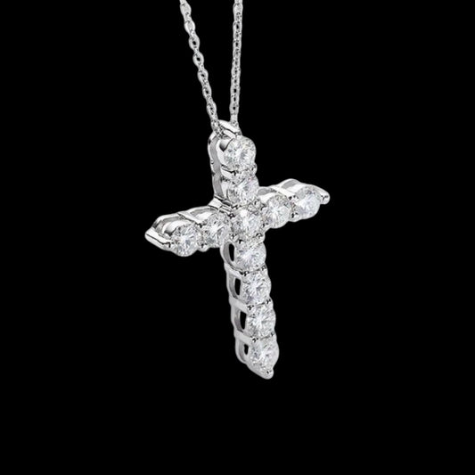 1ct Cross Necklace, White Gold (VVS1/D/Excellent)