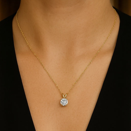 2ct Split Bale Pendant Necklace, 6 Claw, Yellow Gold (VVS1/D/Excellent)