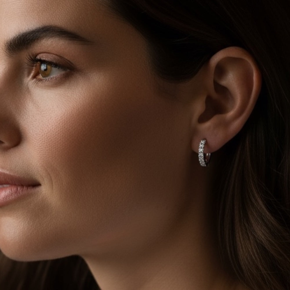 1ct Pave Hoop Earrings, White Gold(VVS1/D/Excellent)