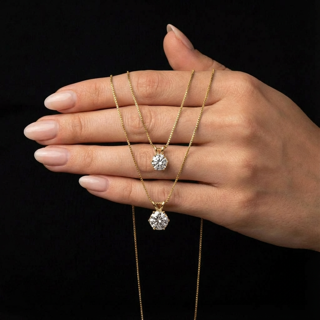 3ct Split Bale Solid Gold Pendant Necklace, 6 Claw, Yellow Gold (VVS1/D/Excellent)