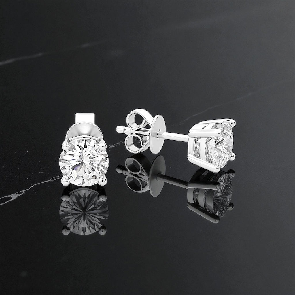 2ct Stud Earrings White Gold, 4 claw, (VVS1/D/Excellent)