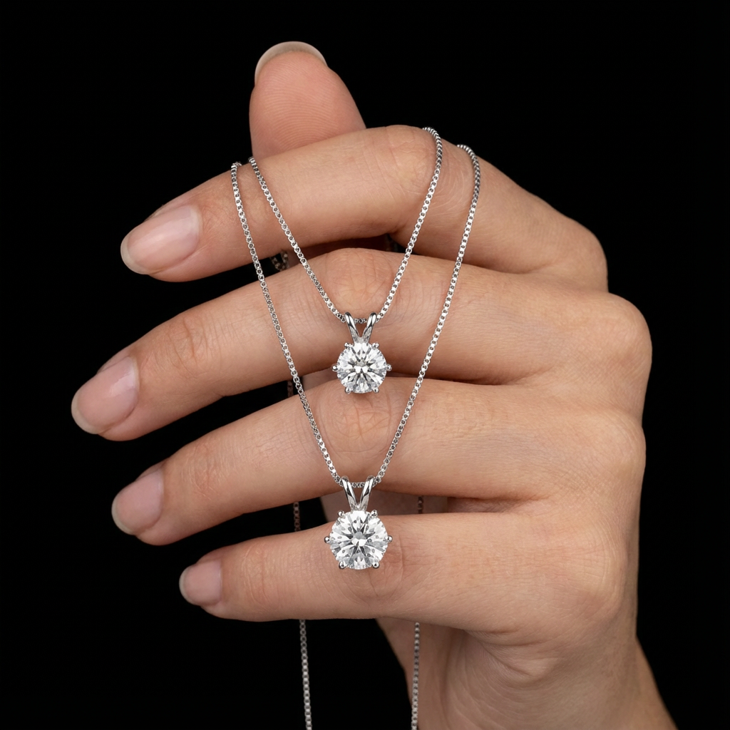 1ct Split Bale  Pendant Necklace, 6 Claw, White Gold (VVS1/D/Excellent)