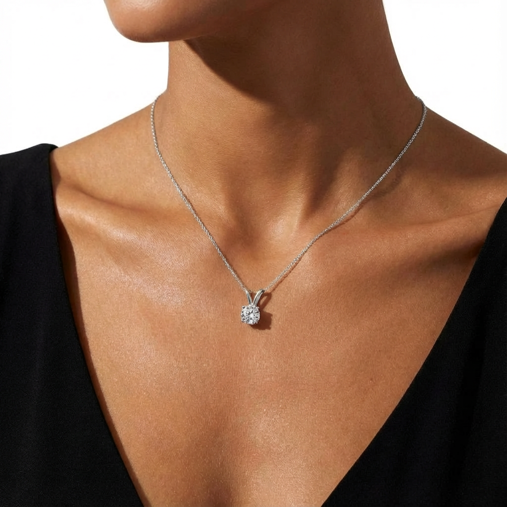3ct Split Bale  Pendant Necklace, 4 Claw, White Gold (VVS1/D/Excellent)