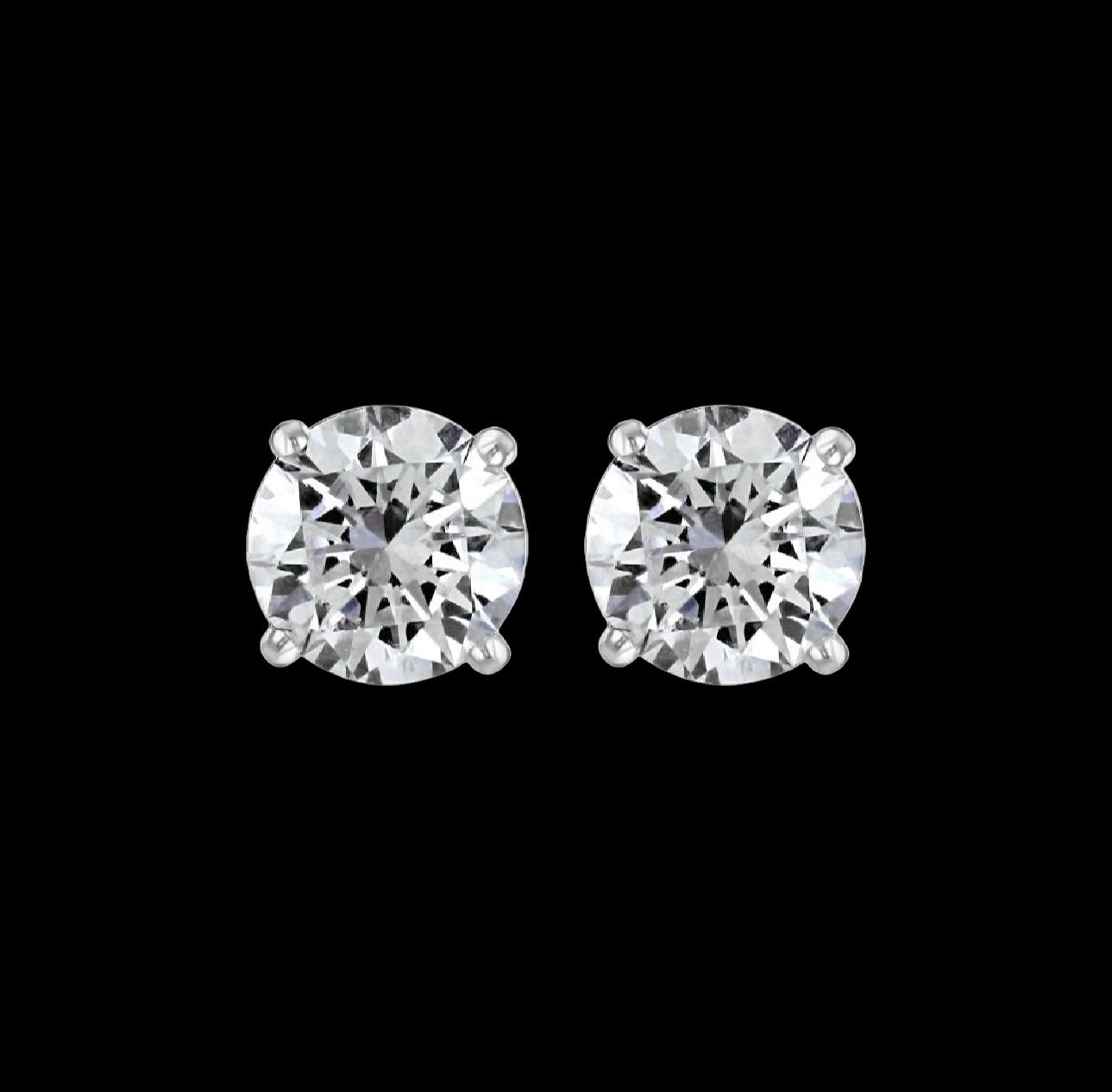 2ct Stud Earrings White Gold, 4 claw, (VVS1/D/Excellent)