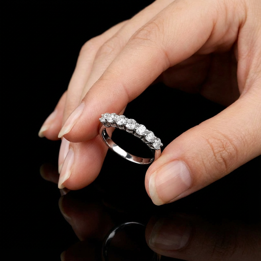 Seven Stone Eternity Ring, White Gold (VVS1/D/Excellent)