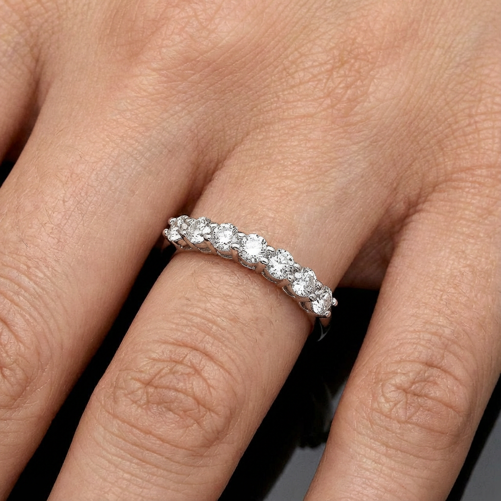 Seven Stone Eternity Ring, White Gold (VVS1/D/Excellent)
