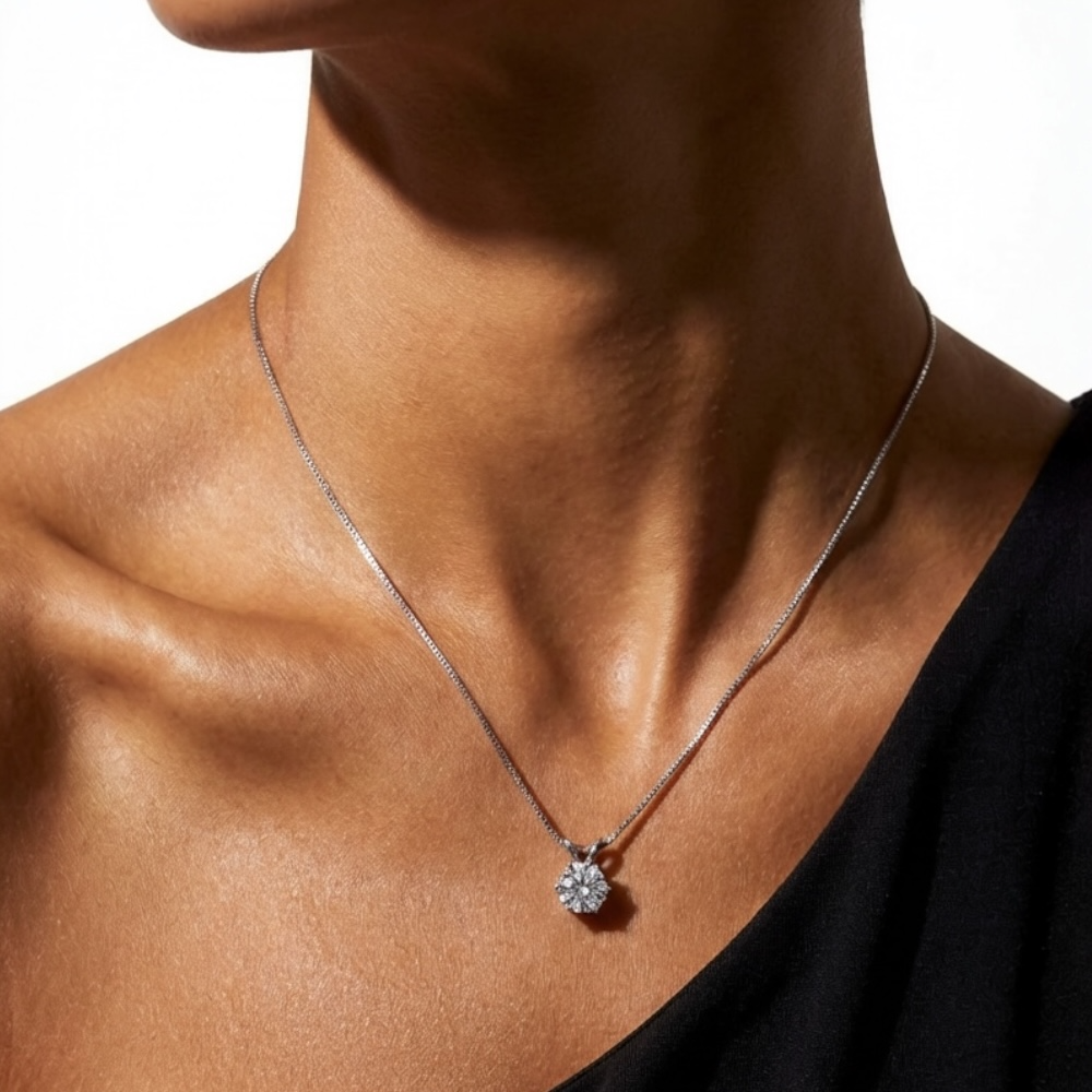 1ct Split Bale  Pendant Necklace, 6 Claw, White Gold (VVS1/D/Excellent)