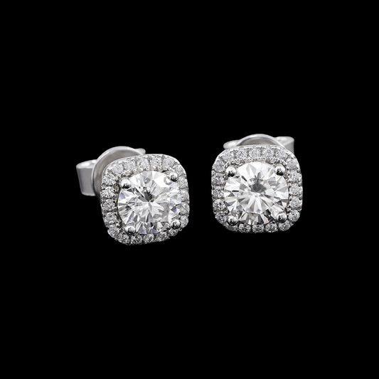 2ct Cushion Shaped V Diamond Earrings, White Gold (VVSI/D/Excellent)