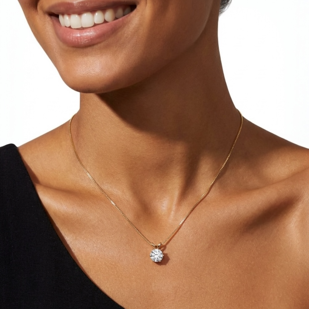 3ct Split Bale Solid Gold Pendant Necklace, 6 Claw, Yellow Gold (VVS1/D/Excellent)