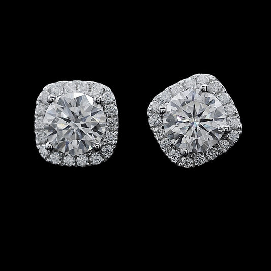 2ct Cushion Shaped V Diamond Earrings, White Gold (VVSI/D/Excellent)