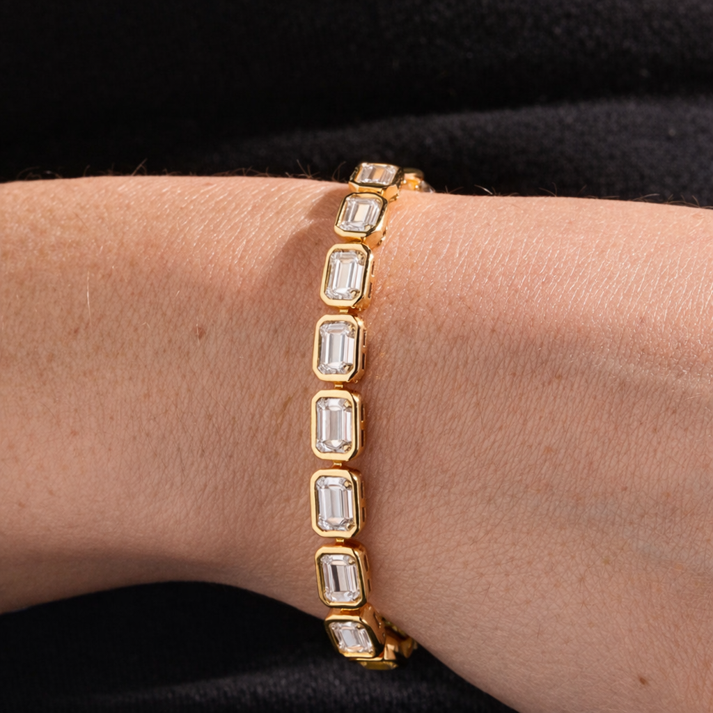 Emerald-Cut Bezel Tennis Bracelet