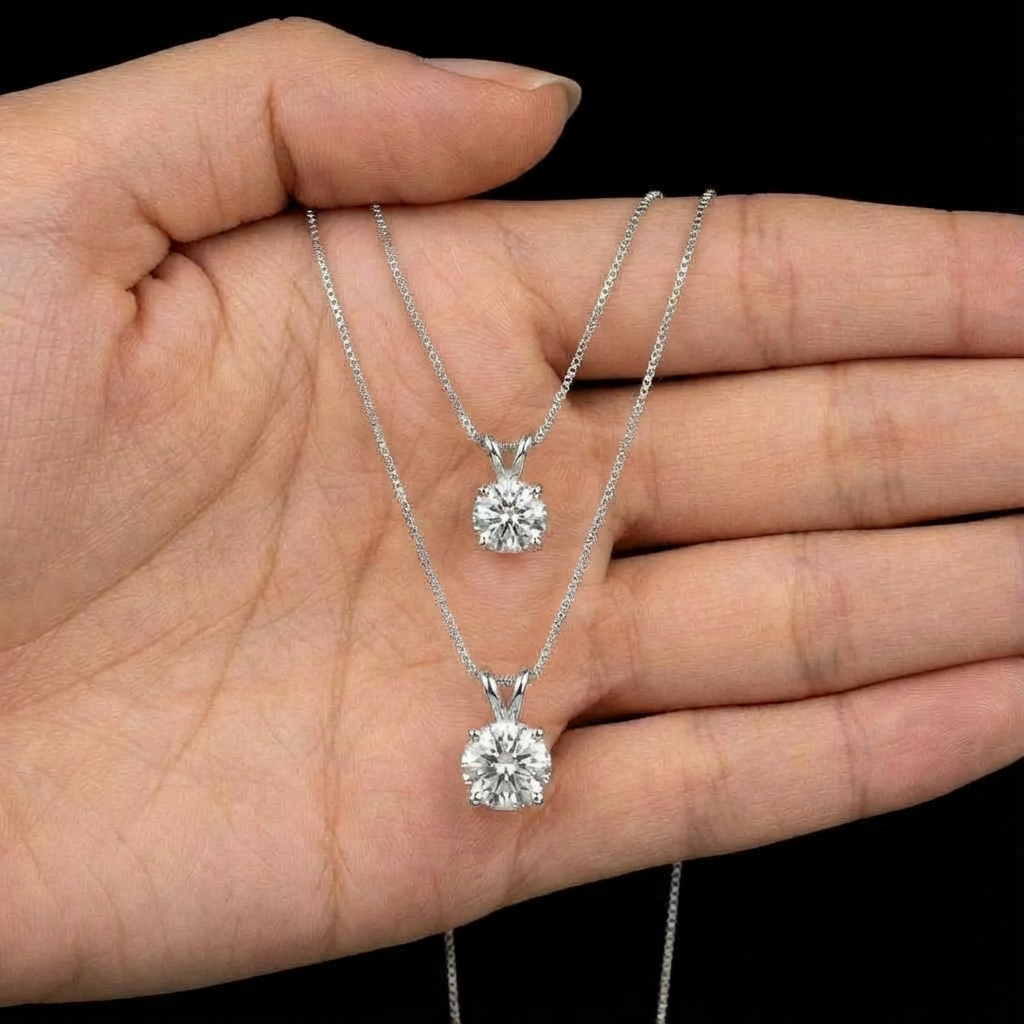 3ct Split Bale  Pendant Necklace, 4 Claw, White Gold (VVS1/D/Excellent)