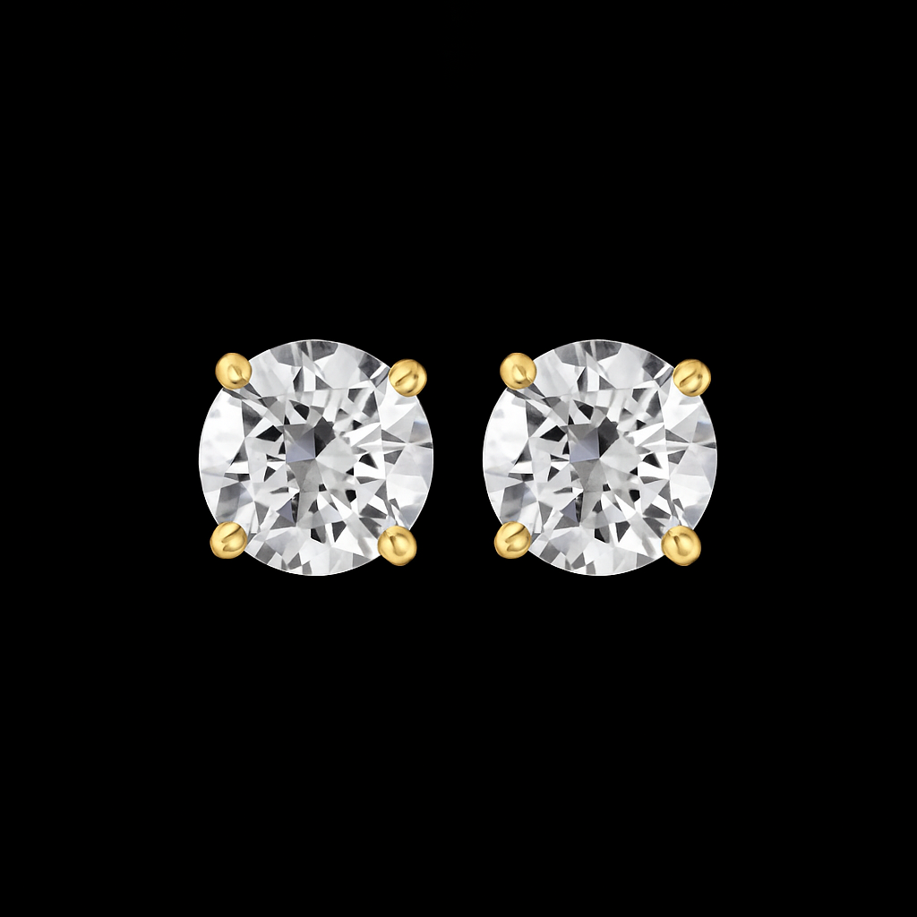 2ct Stud Earrings Yellow Gold, 4 Claw (VVS1/D/Excellent)