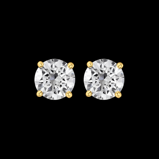 2ct Stud Earrings Yellow Gold, 4 Claw (VVS1/D/Excellent)