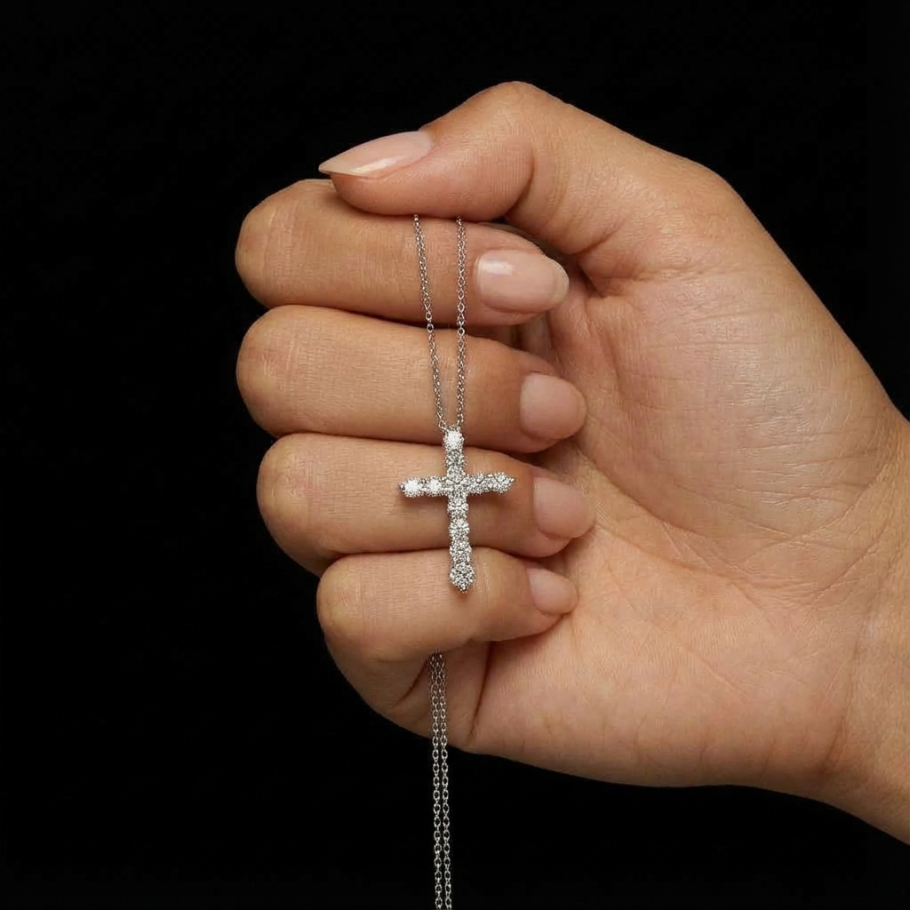 1.1 ct Cross Necklace,  White Gold (VVS1/D/Excellent)