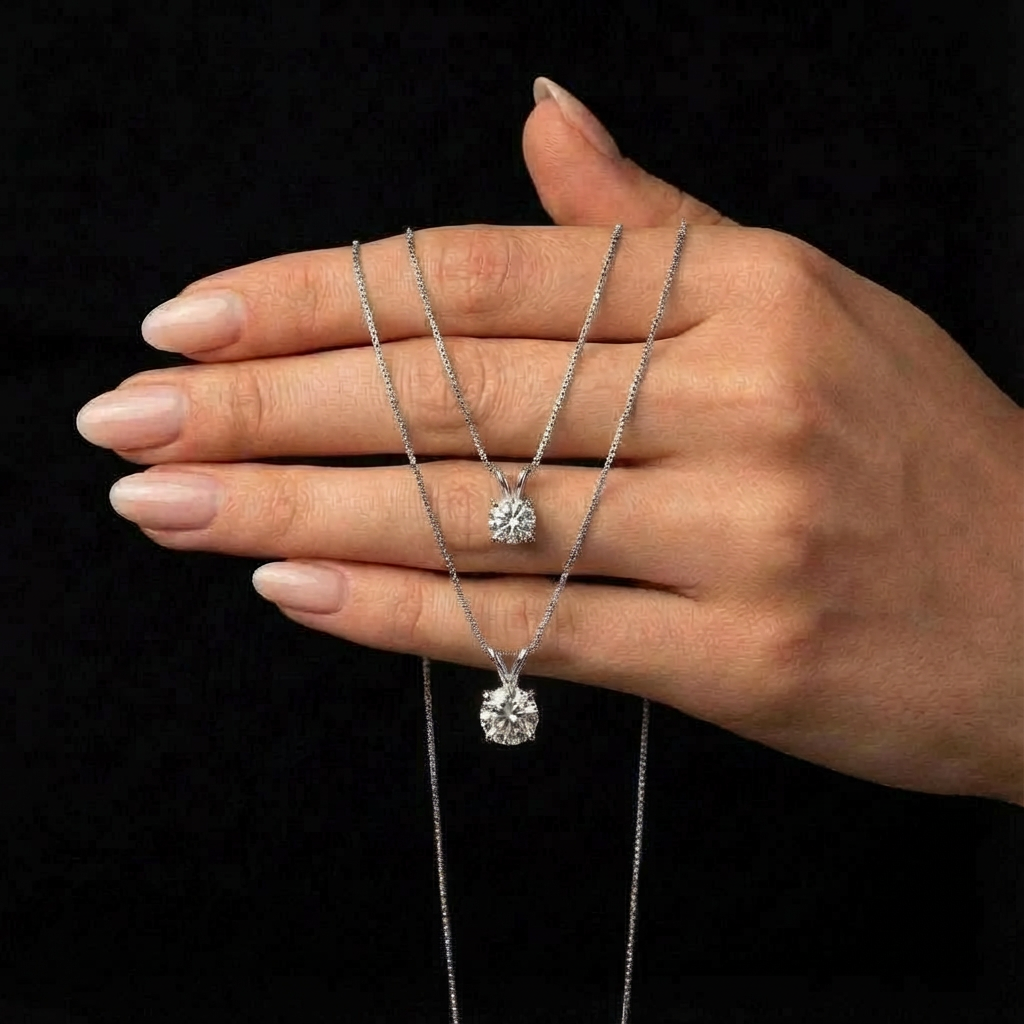 3ct Split Bale  Pendant Necklace, 4 Claw, White Gold (VVS1/D/Excellent)