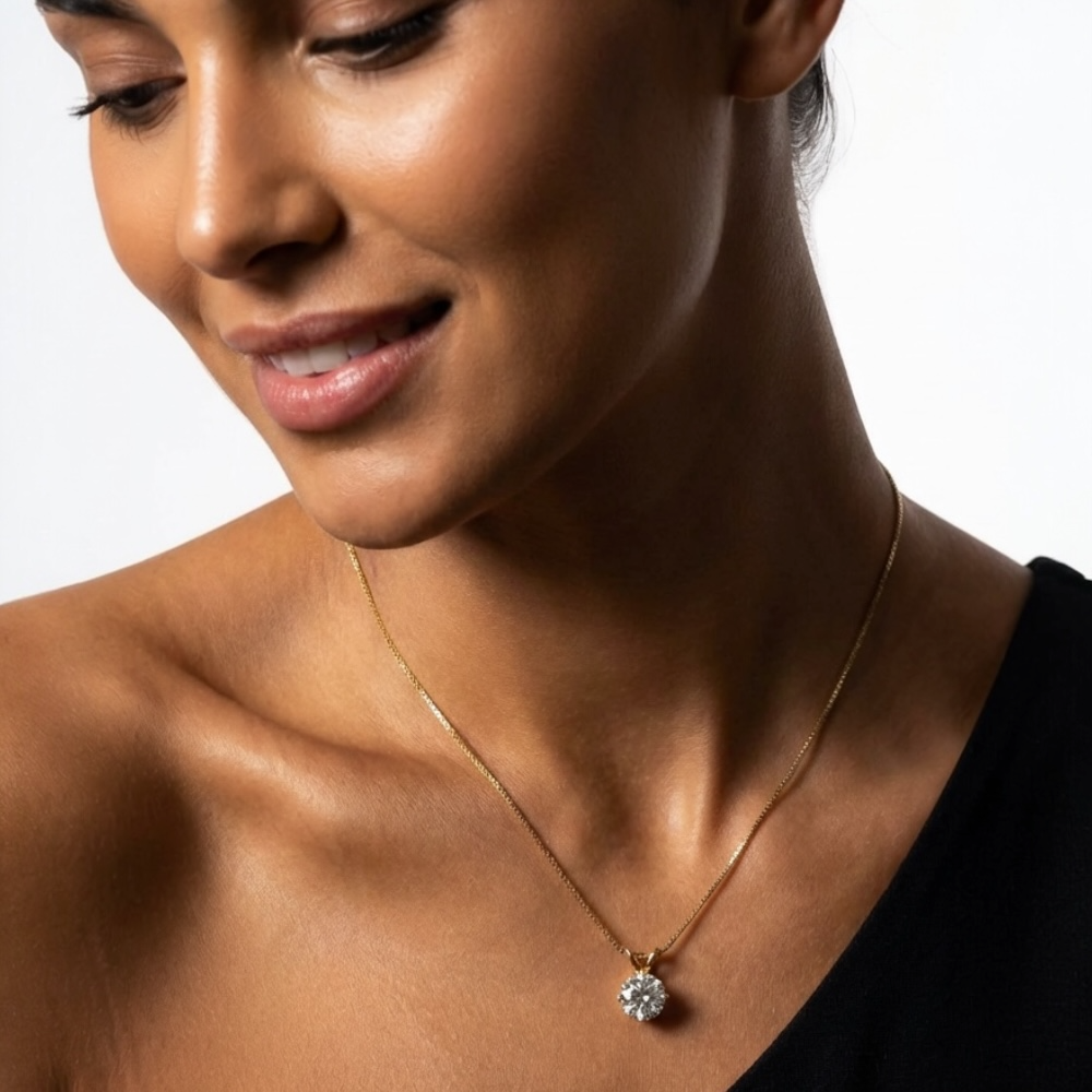 3ct Split Bale Solid Gold Pendant Necklace, 6 Claw, Yellow Gold (VVS1/D/Excellent)