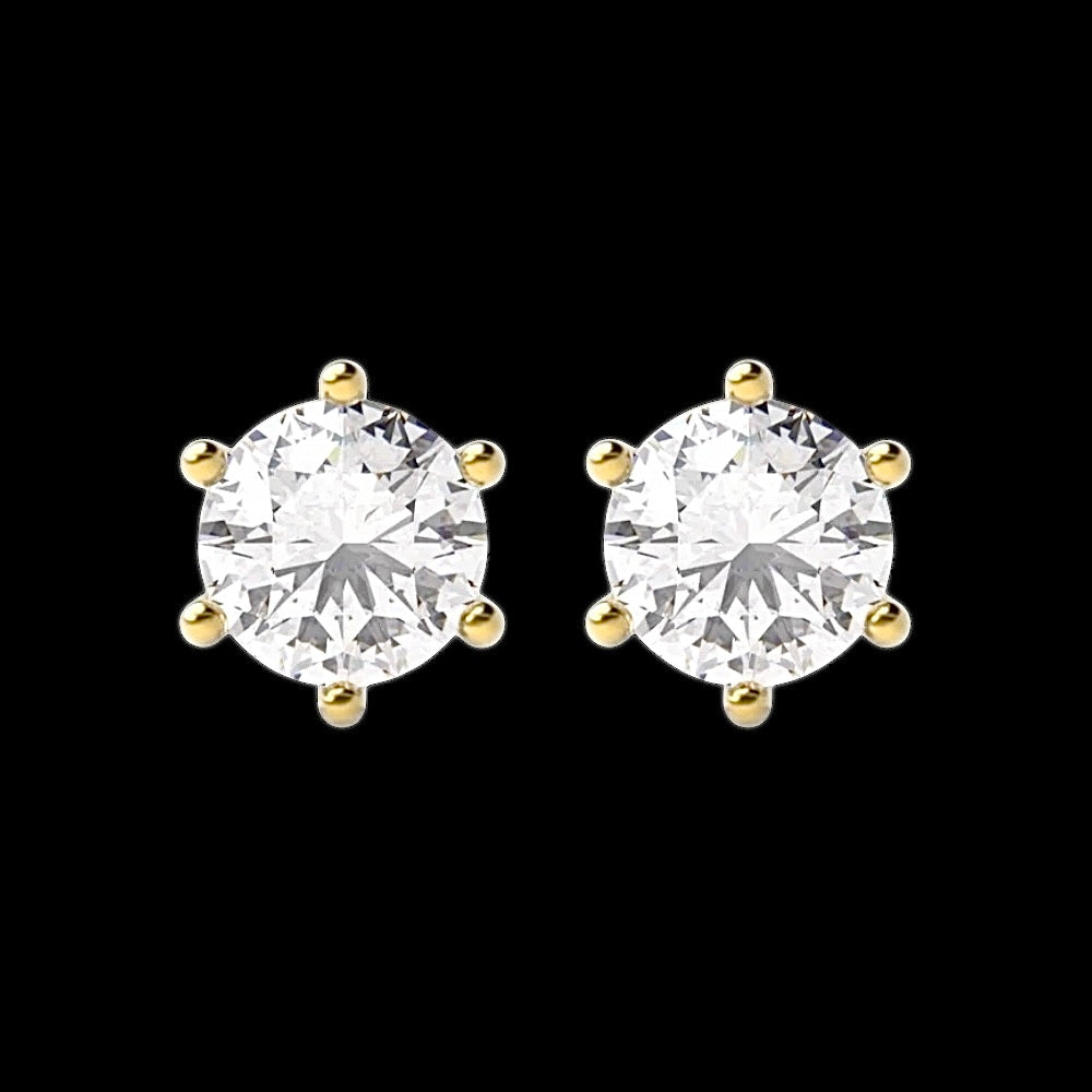2ct Diamond Earrings, Yellow Gold, 6 claw (VVS1/D/Excellent)