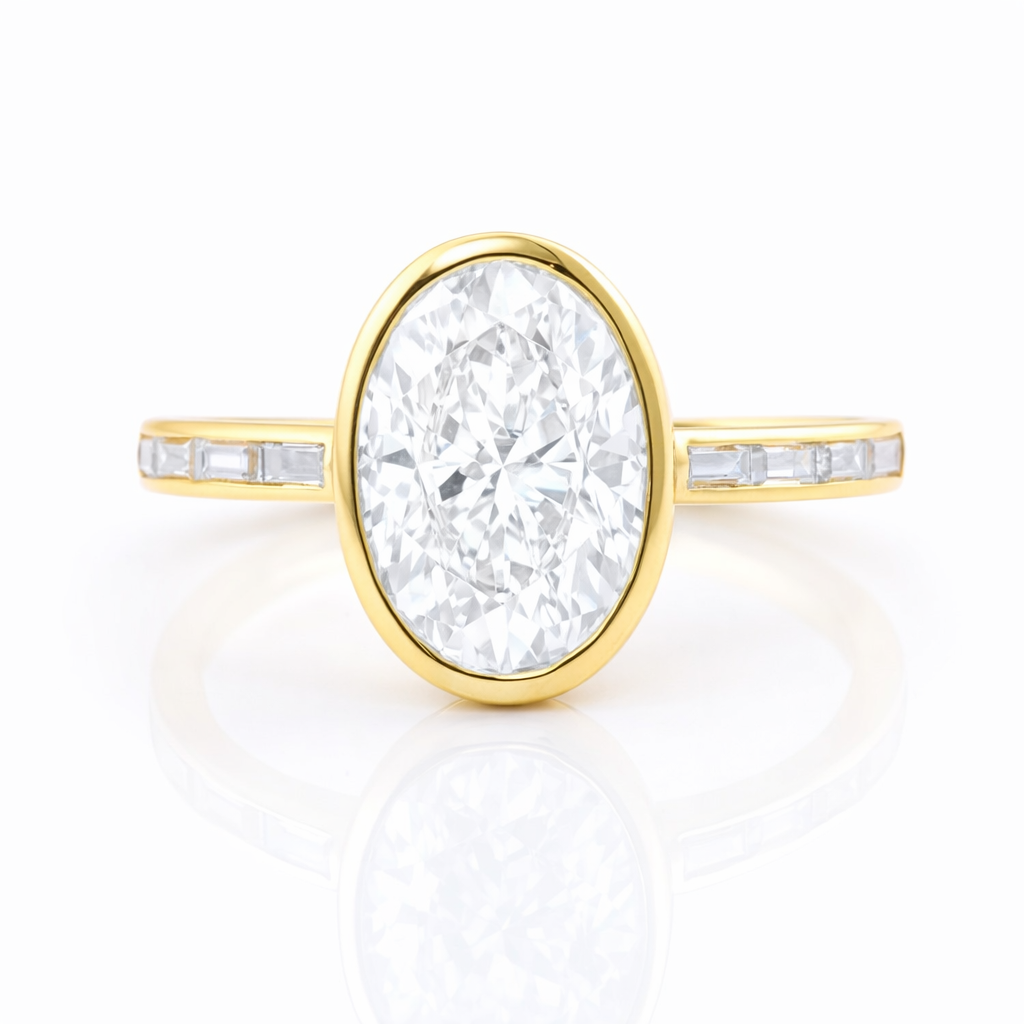 4.5ct Oval Bezel Setting Engagement Ring with Emerald Half Band
