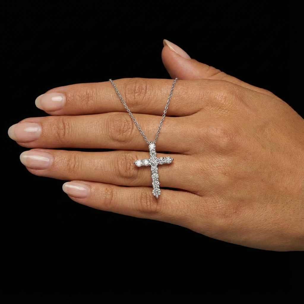 1.1 ct Cross Necklace,  White Gold (VVS1/D/Excellent)