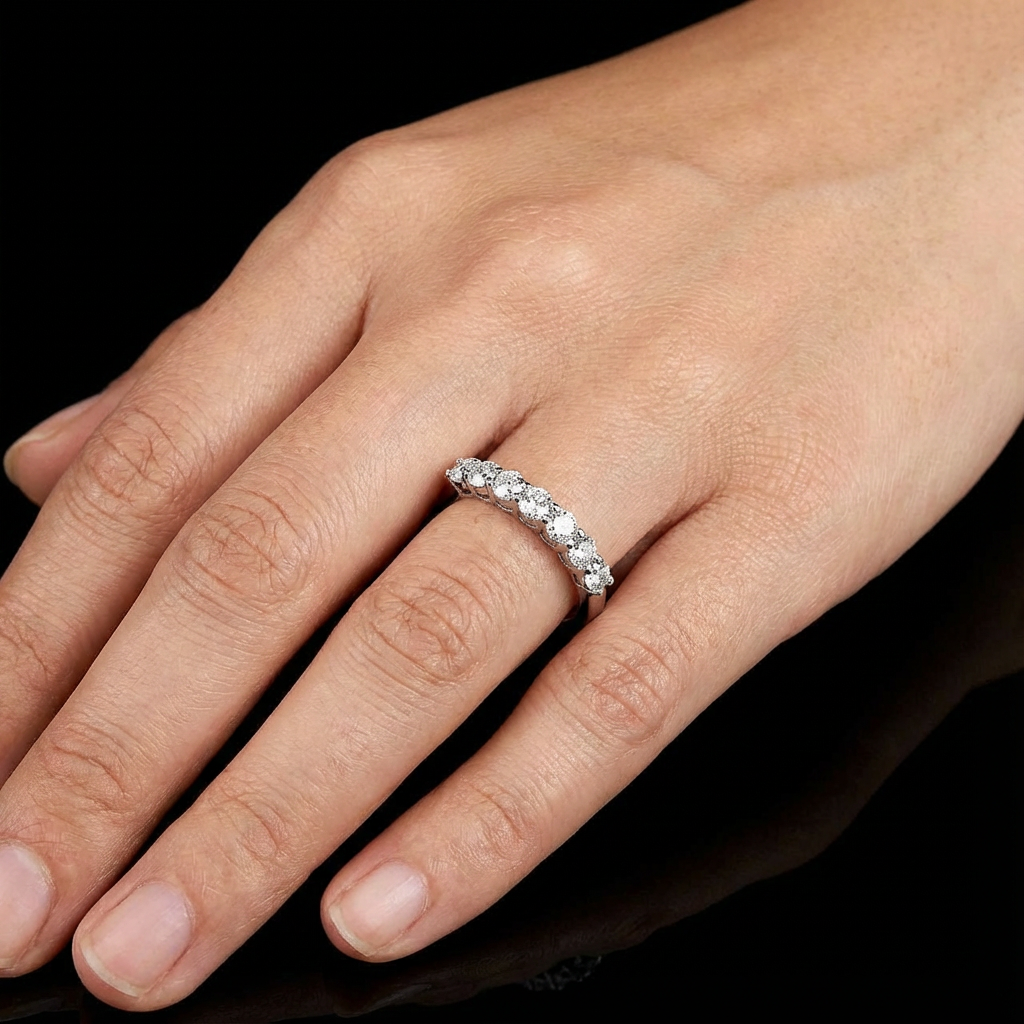 Seven Stone Eternity Ring, White Gold (VVS1/D/Excellent)