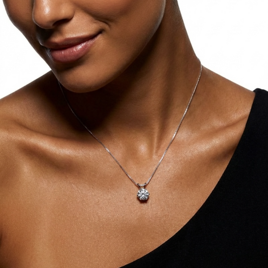 1ct Split Bale  Pendant Necklace, 6 Claw, White Gold (VVS1/D/Excellent)