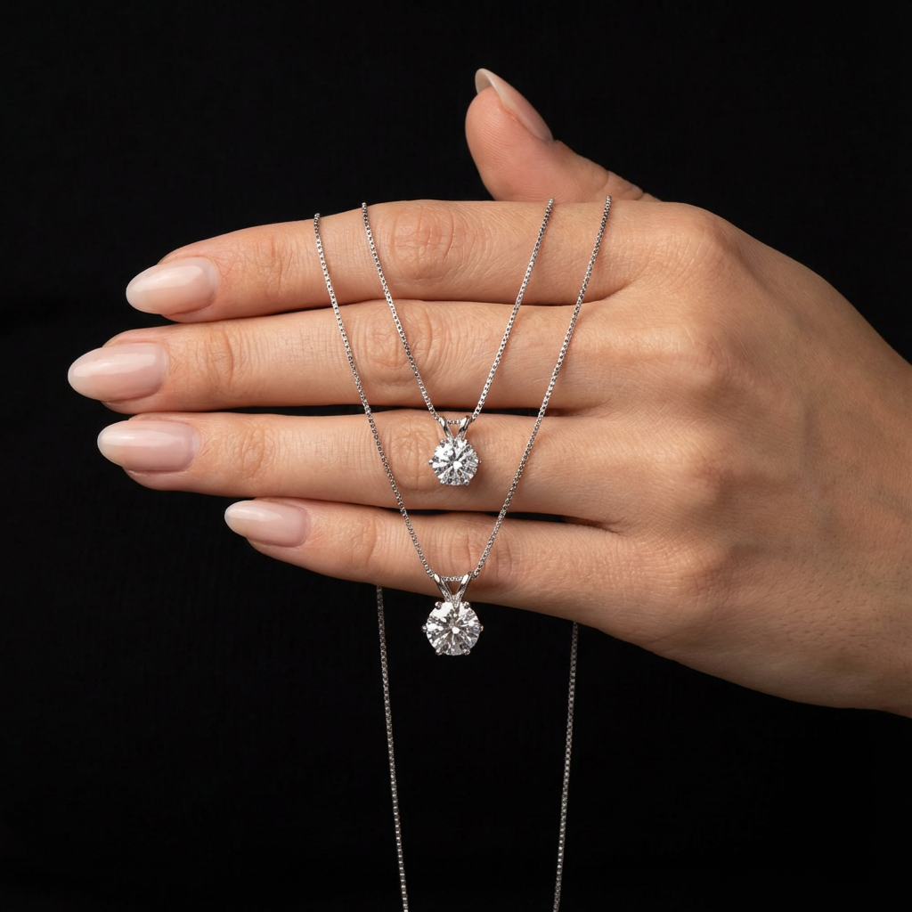 1ct Split Bale  Pendant Necklace, 6 Claw, White Gold (VVS1/D/Excellent)