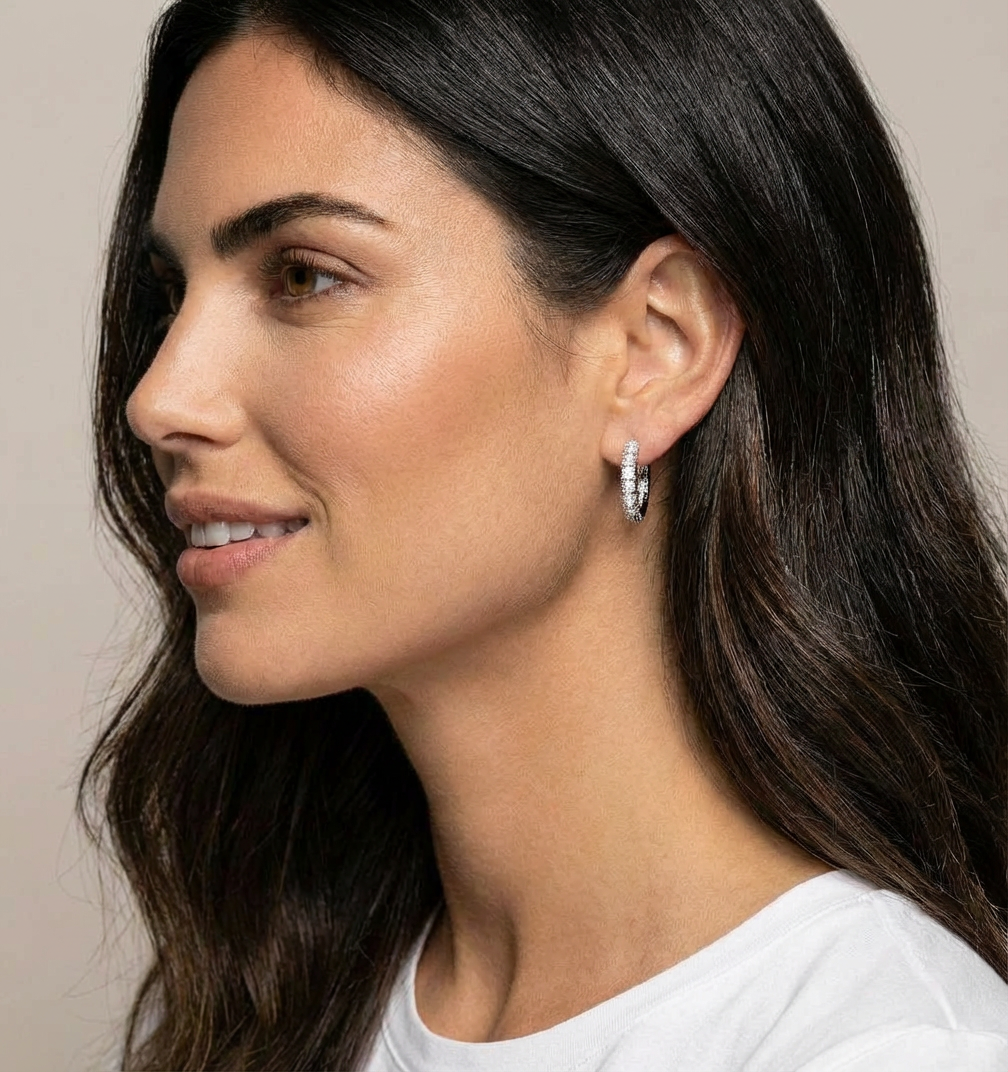 1ct Pave Hoop Earrings, White Gold(VVS1/D/Excellent)