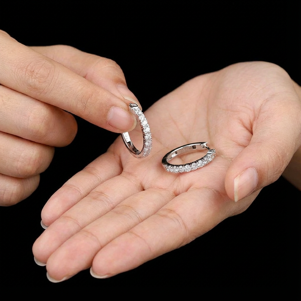 1ct Pave Hoop Earrings, White Gold(VVS1/D/Excellent)