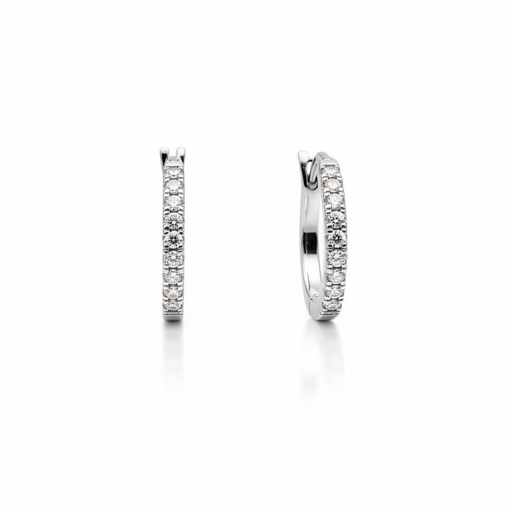 1ct Pave Hoop Earrings, White Gold(VVS1/D/Excellent)