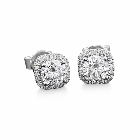 2ct Cushion Shaped V Diamond Earrings, White Gold (VVSI/D/Excellent)