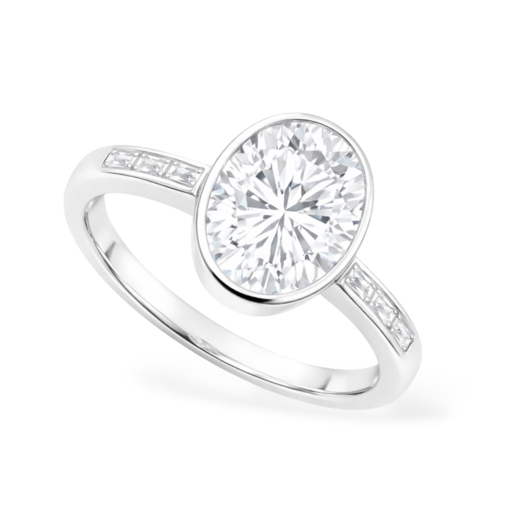 4.5ct Oval Bezel Setting Engagement Ring with Emerald Half Band