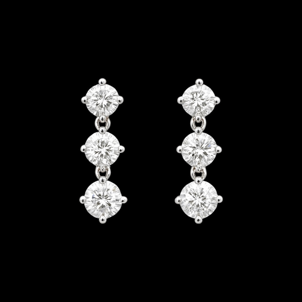 3.6ct Bezel Setting 3 Stone Earrings, White Gold  (VS1/D/Excellent)