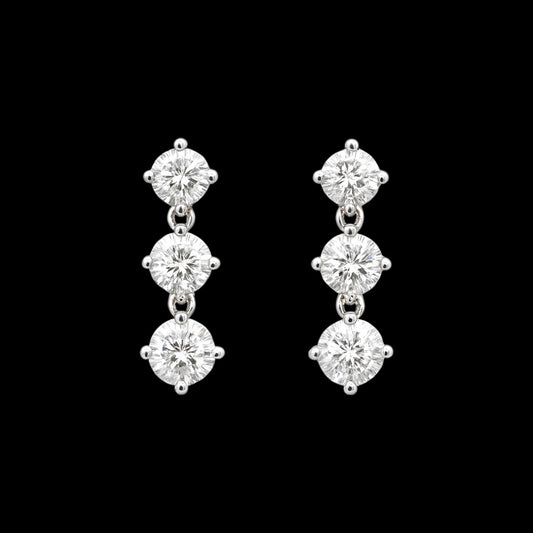 3.6ct Bezel Setting 3 Stone Earrings, White Gold  (VS1/D/Excellent)