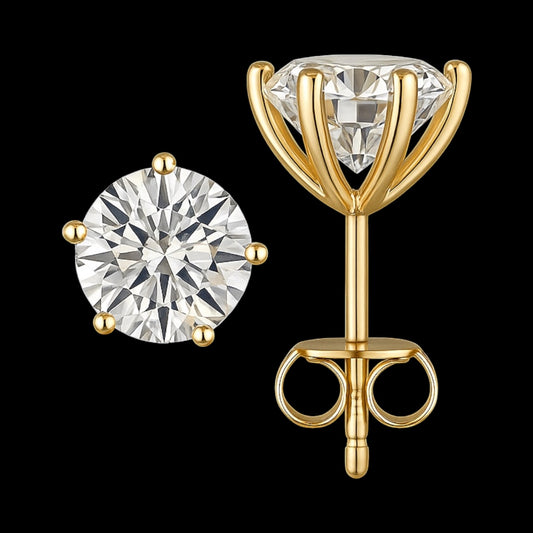 4ct Stud Earrings, Yellow Gold, 6 Claw (VVS1/D/Excellent)