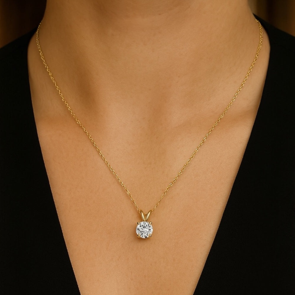 2ct Split Bale  Pendant Necklace, 6 Claw, Yellow Gold (VVS1/D/Excellent)