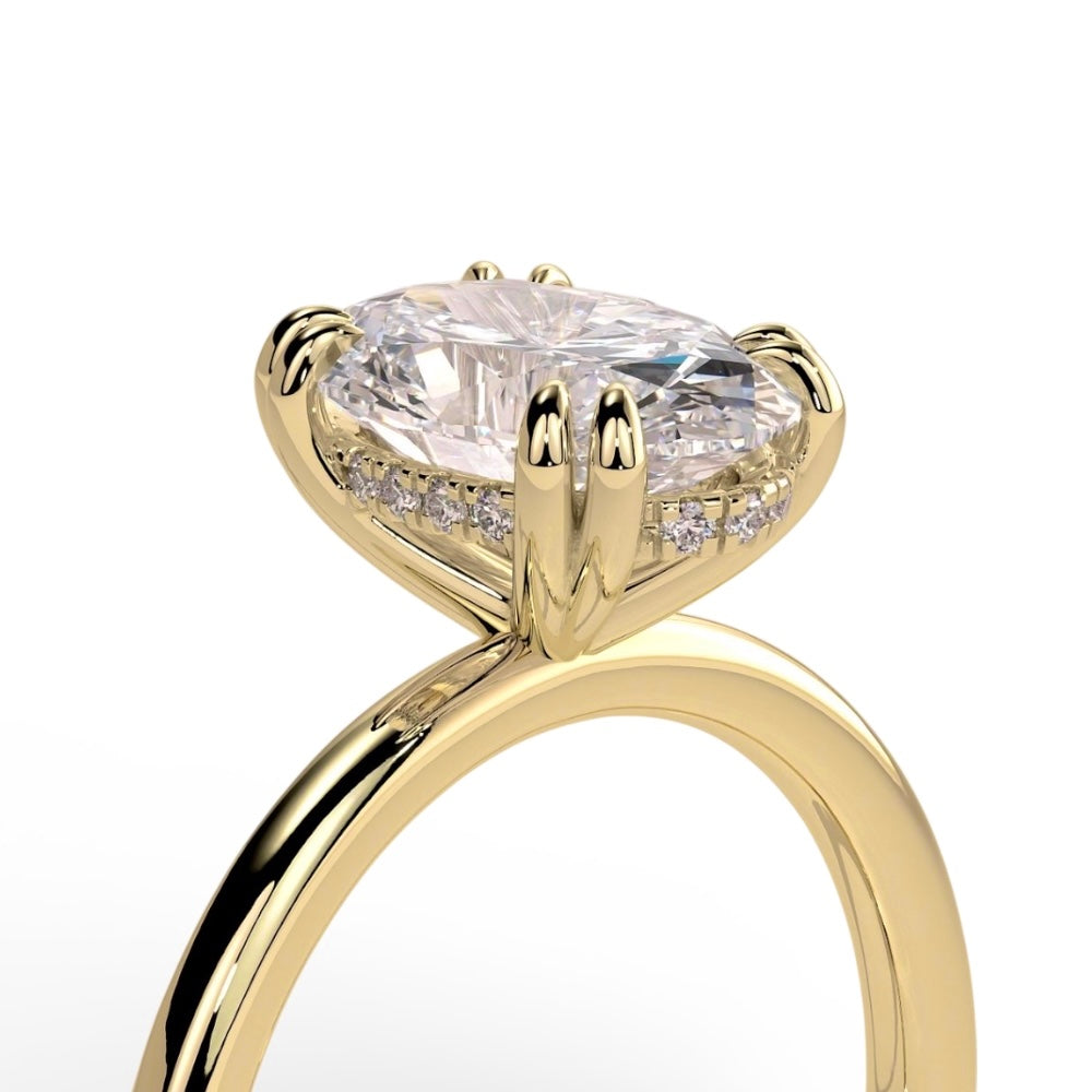 2.24ct Oval Solitaire Engagement Ring, Double Four Claw with Hidden Halo