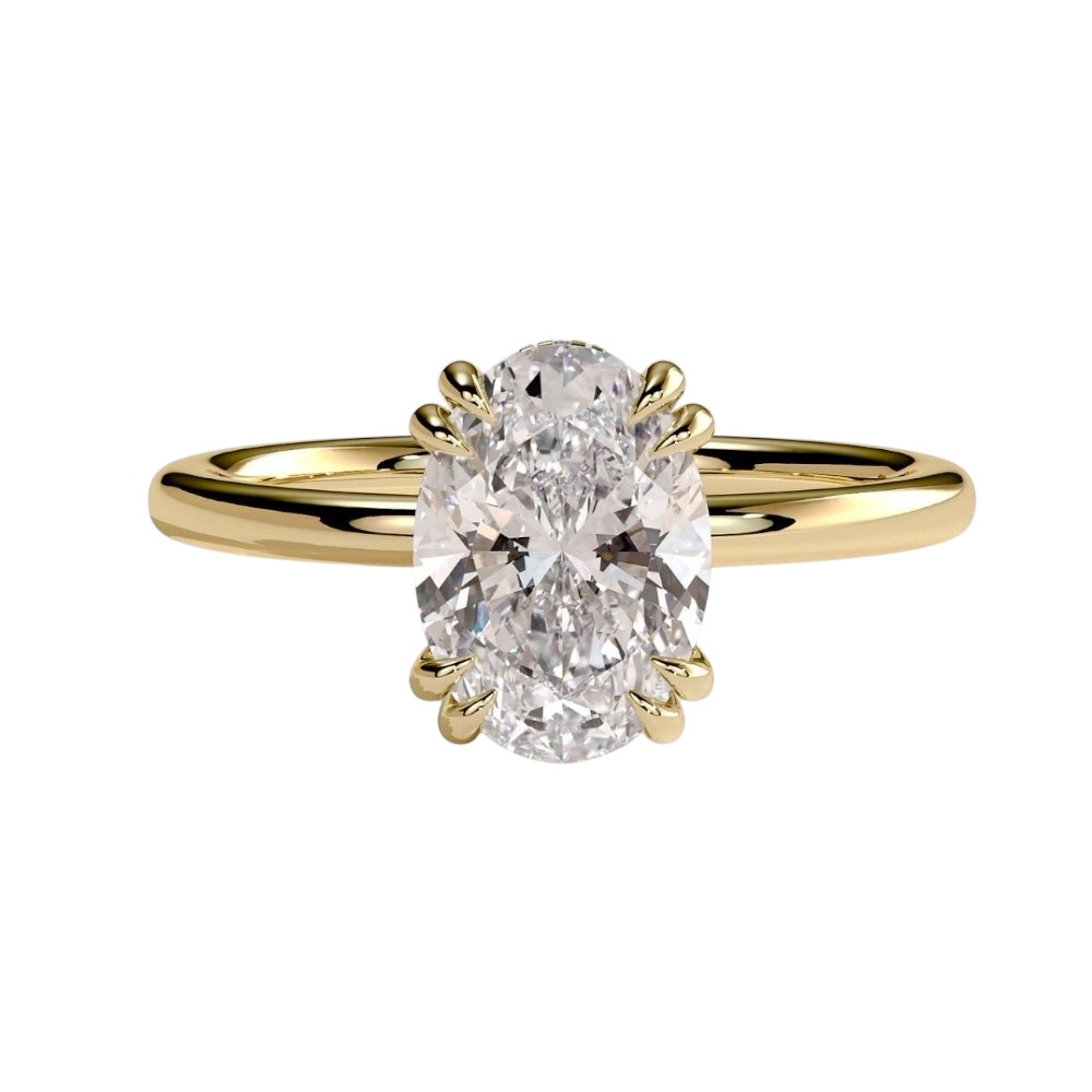 2.24ct Oval Solitaire Engagement Ring, Double Four Claw with Hidden Halo