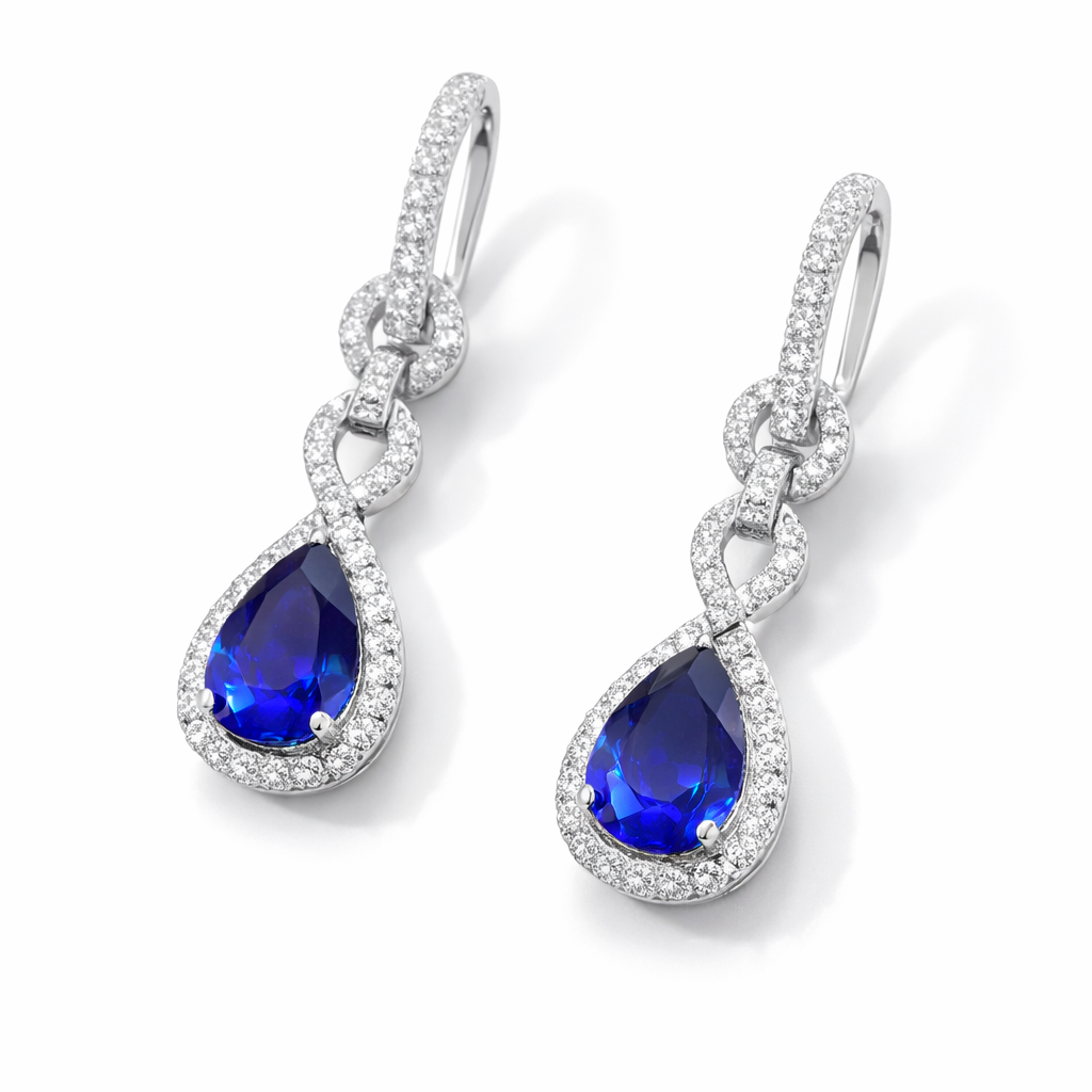 Pear-Cut Blue Sapphire Drop Earrings
