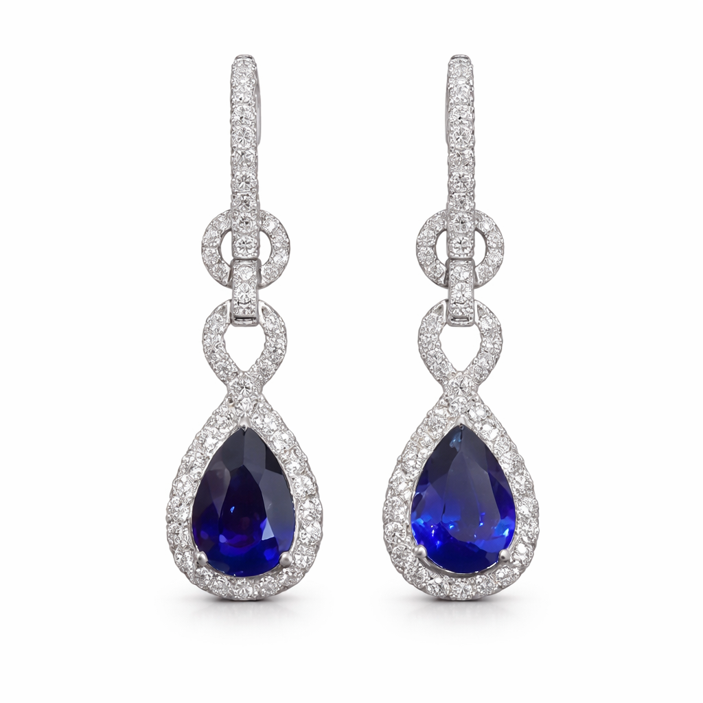 Pear-Cut Blue Sapphire Drop Earrings