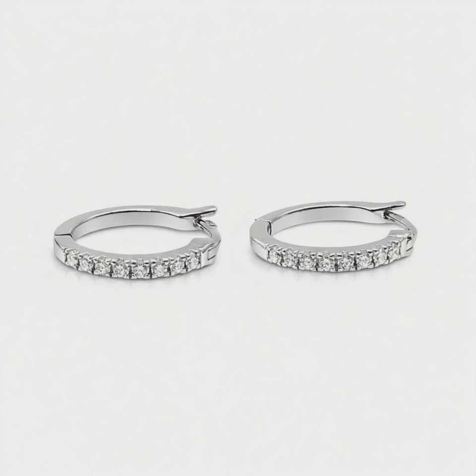 1ct Pave Hoop Earrings, White Gold(VVS1/D/Excellent)