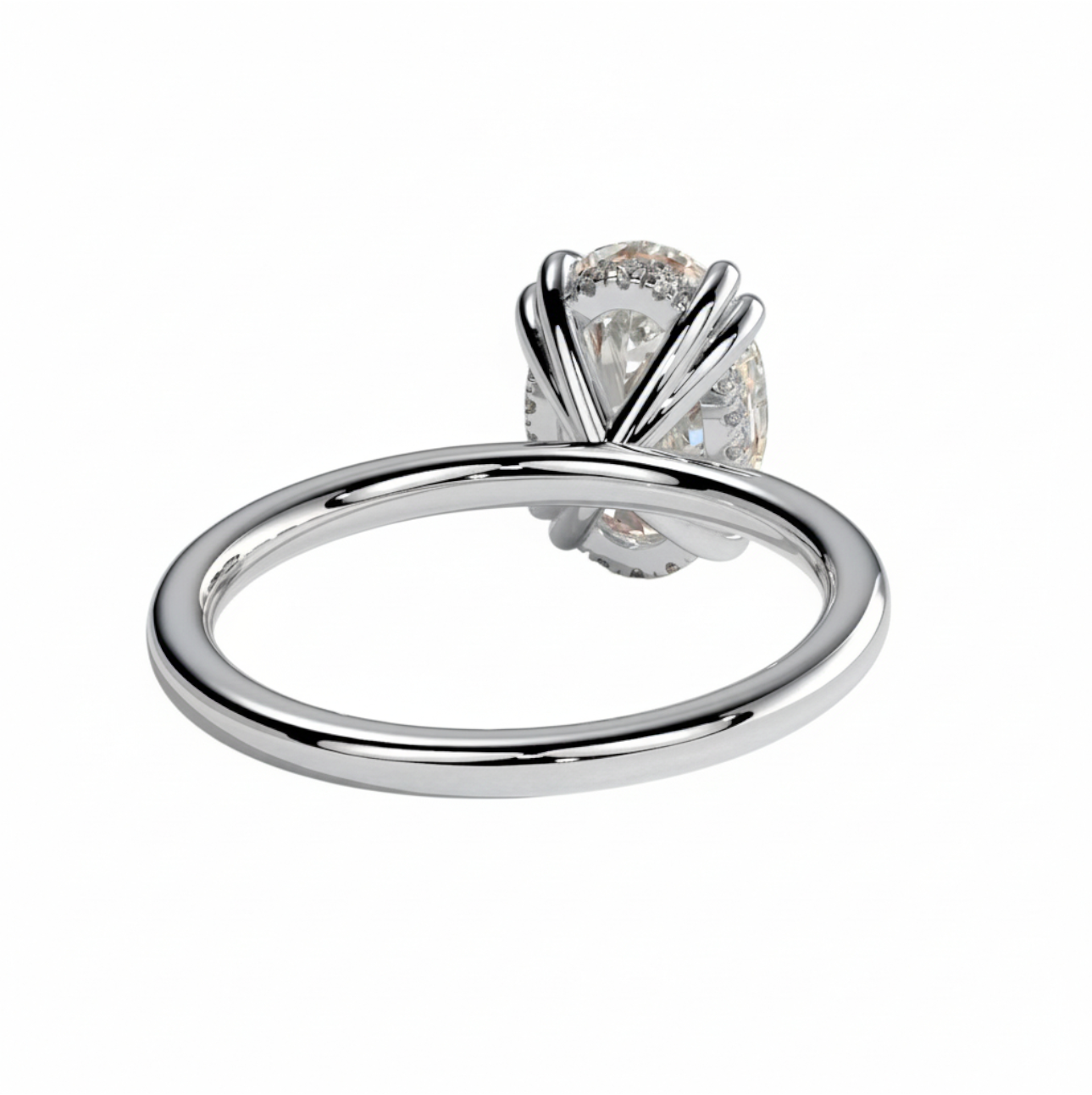 2.24ct Oval Solitaire Engagement Ring, Double Four Claw with Hidden Halo