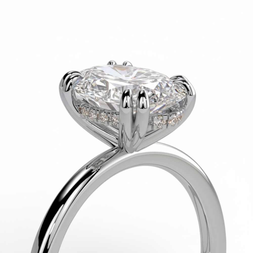 2.24ct Oval Solitaire Engagement Ring, Double Four Claw with Hidden Halo
