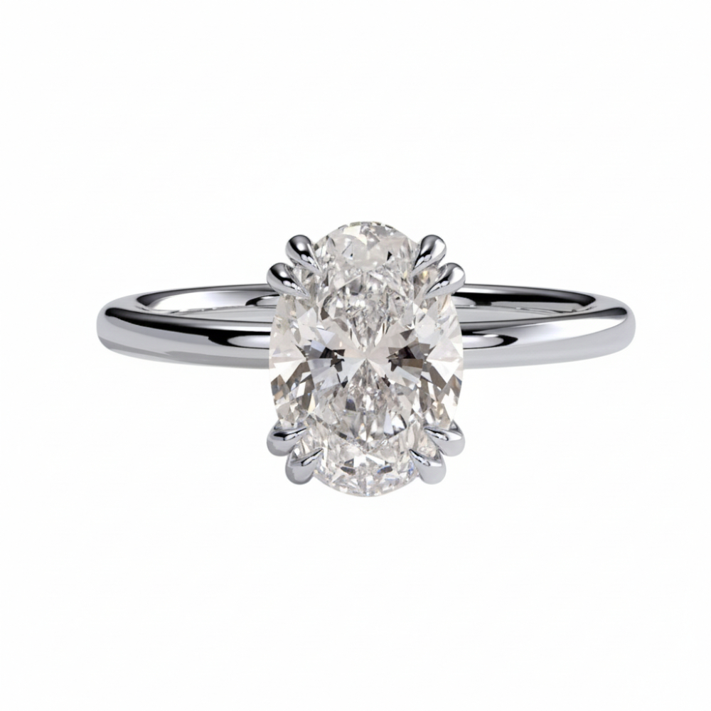 2.24ct Oval Solitaire Engagement Ring, Double Four Claw with Hidden Halo